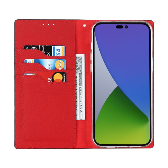 Etui z klapką do iPhone 15 Pro, Litchi Skin Grain, czarne