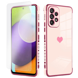Zestaw Etui do Samsung Galaxy A52/A52S, Electro heart, Różowe rose gold + Szkło