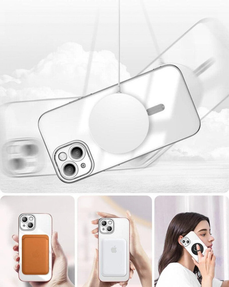 Etui do iPhone 14 Plus, Electro MagSafe, srebrne + Szkło na ekran