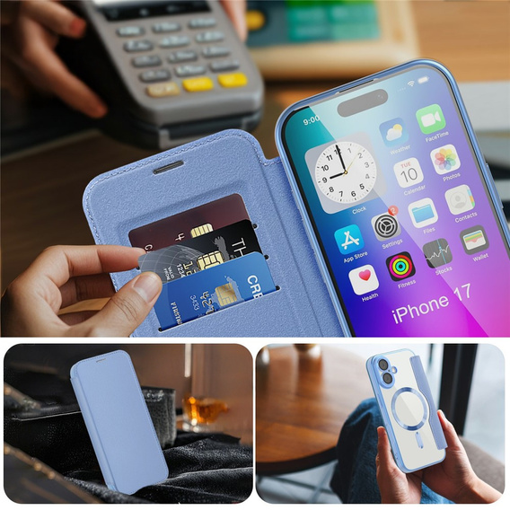 Etui z klapką do iPhone 17, RFID Wallet MagSafe z ochroną aparatu, niebieskie