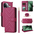 Etui z klapką do Xiaomi Poco F7 Ultra, Crossbody Leather Wallet, bordowe