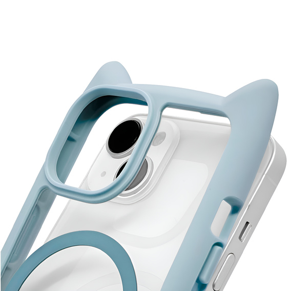 Etui do iPhone 15, do MagSafe, Cute Cat, niebieskie + Szkło na ekran