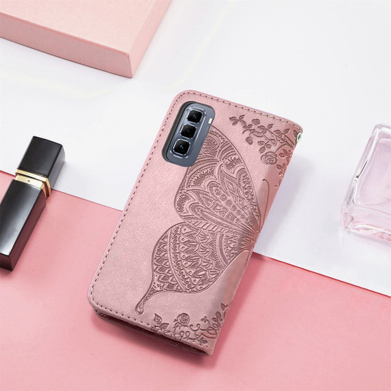 Etui z klapką do Infinix Hot 50 Pro 4G, Butterfly, różowe rose gold