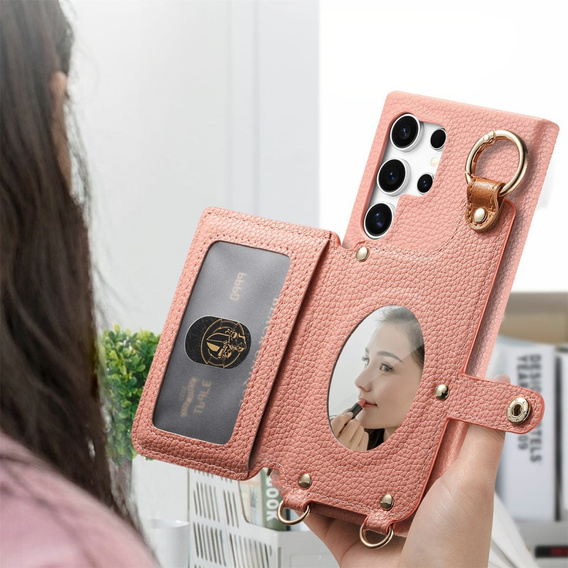Etui do Samsung Galaxy S25 Ultra z klapką i paskiem – różowe