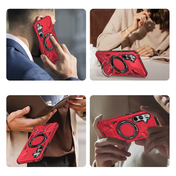 Etui do Samsung Galaxy A15 5G, pancerne do MagSafe z podstawką, czerwone + szkło 9H