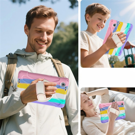 Pancerne etui do Lenovo Tab One 8,7", z podstawką i paskiem na ramię – wielokolorowe
