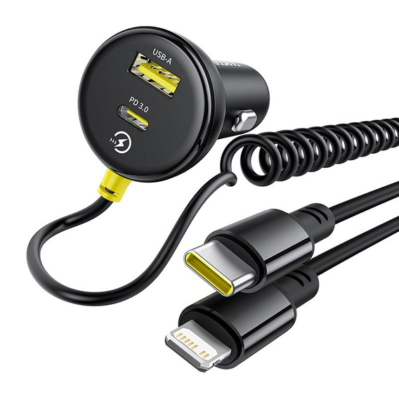 Baseus – Okrągła ładowarka samochodowa 60 W USB-A + USB-C + Lightning - czarna