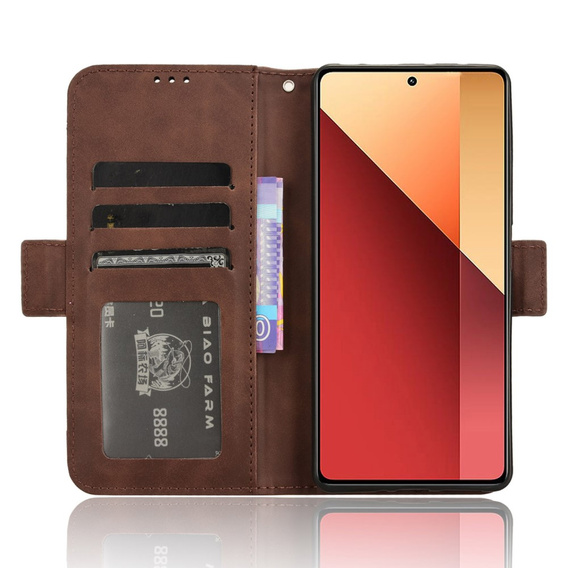 Etui z klapką do Xiaomi Redmi Note 13 Pro 4G / Xiaomi Redmi Note 14S / Xiaomi Poco M6 Pro 4G, Card Slot, brązowe
