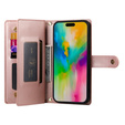 Etui z klapką do iPhone 16 Pro, Wallet Zipper Pocket, różowe