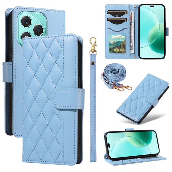 Etui portfelowe Rhombus ze skóry ekologicznej z paskiem do Honor 400 Lite – Niebieskie
