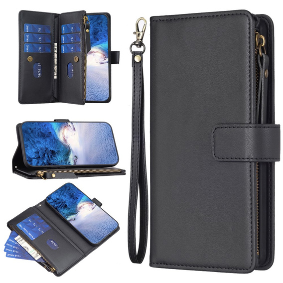 Etui z klapką do Xiaomi Redmi Note 13 Pro 4G / Xiaomi Redmi Note 14S / Xiaomi Poco M6 Pro 4G, Wallet Zipper Pocket, czarne