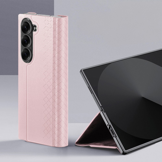Etui Dux Ducis Bril Series do Samsung Galaxy Z Fold7 5G – różowe, skórzane, z funkcją podstawki