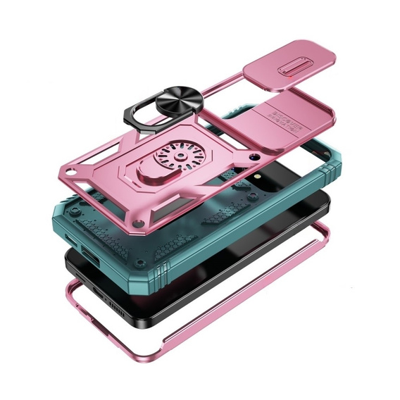 Etui pancerne do Samsung Galaxy S24, CamShield Slide, zielone / różowe