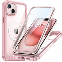 Etui do iPhone 15 Plus, Pancerne Full Protect 360° do MagSafe, szkło na ekran, różowe rose gold