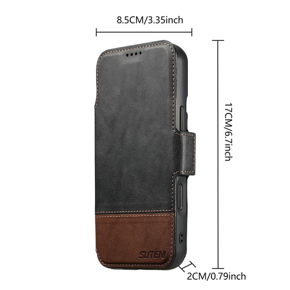 Etui z klapką 2w1 SUTENI do iPhone 17 Pro, do MagSafe, czarne