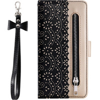 Etui z klapką do Samsung Galaxy A34 5G, Wallet Pocket Zipper Lace, czarne