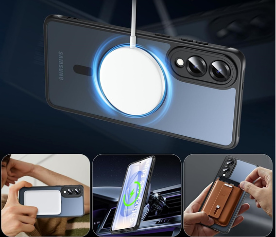 Etui do Samsung Galaxy S25 Edge, Kickstand Matt Case, do MagSafe, czarne + Szkło na ekran