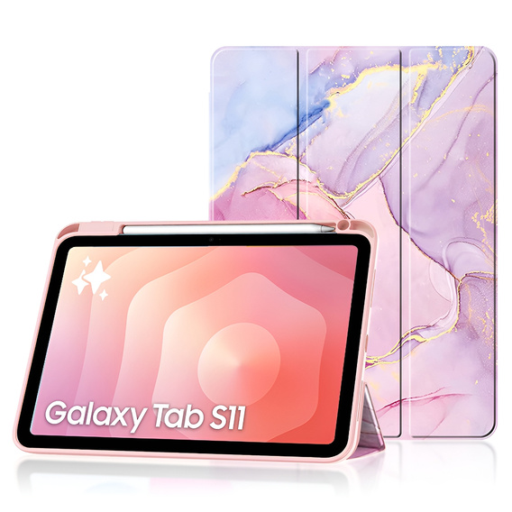Etui do Samsung Galaxy Tab S11, Smartcase Hybrid, z miejscem na rysik, Marble różowe