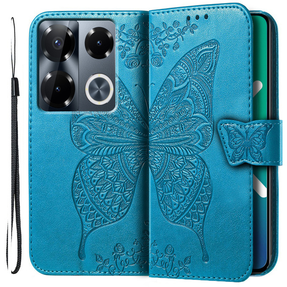 Etui z klapką do Infinix Note 40 Pro Plus, Butterfly, niebieskie