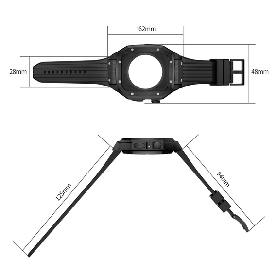 Pasek Silikonowy z Etui do Apple Watch 1/2/3/4/5/6/7/8/9/10/SE/Ultra/Ultra 2 42/44/45/49MM, Czarny