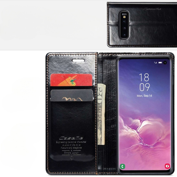 Etui z klapką CASEME do Samsung Galaxy S10+ Plus, Waxy Textured, czarne