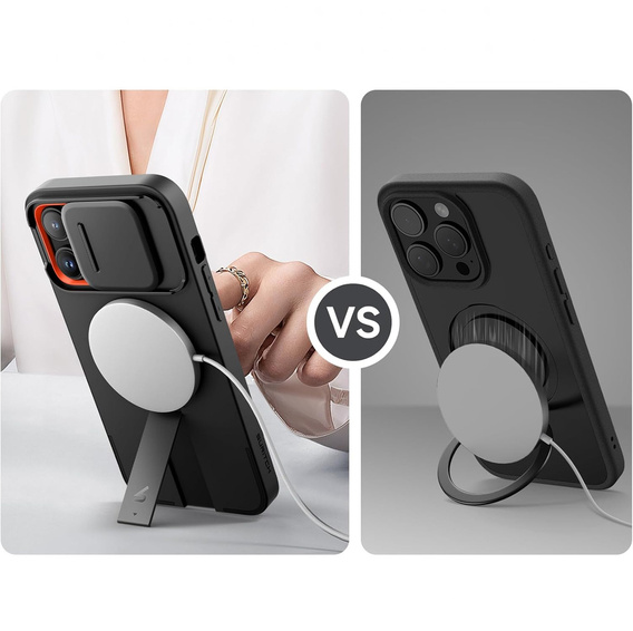 SURITCH Magnetyczne etui ochronne do iPhone 14 Pro Max z osłoną kamery i podstawką - czarne