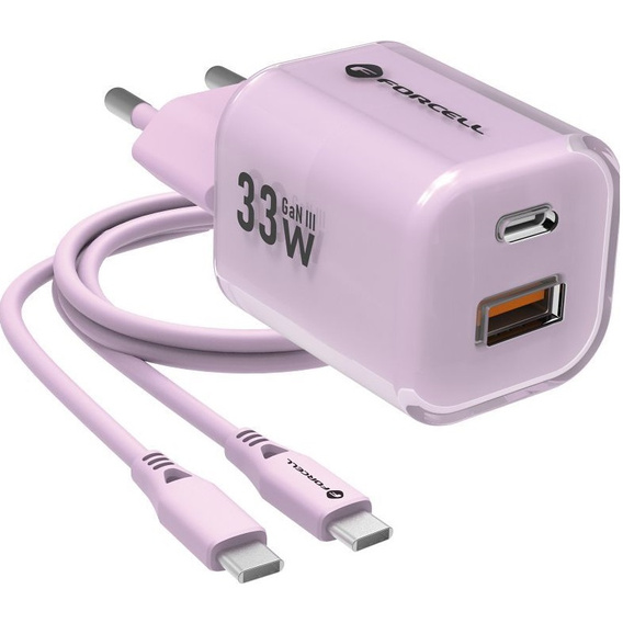 Forcell F-Energy GaN III Crystal Color VT-41 33W – ładowarka z kablem USB-C - fioletowa