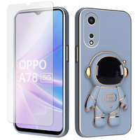 Zestaw Etui Electro do Oppo A78 5G, Astronauta, Niebieskie + szkło