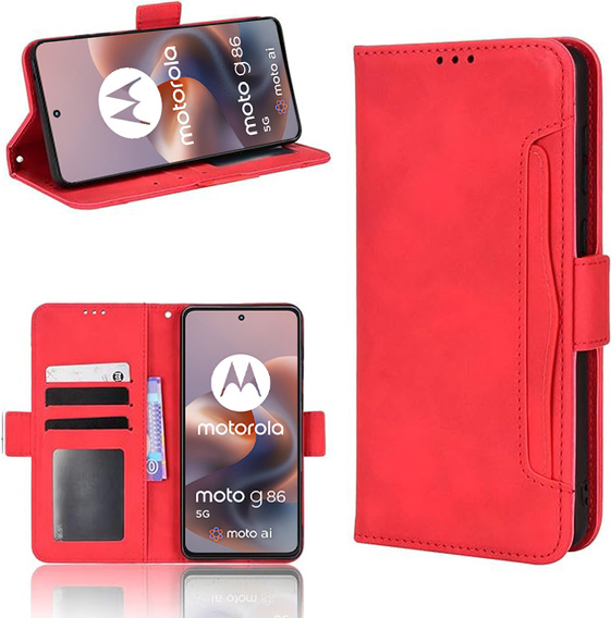 Etui z klapką do Motorola Moto G86 Power 5G, Card Slot, czerwone