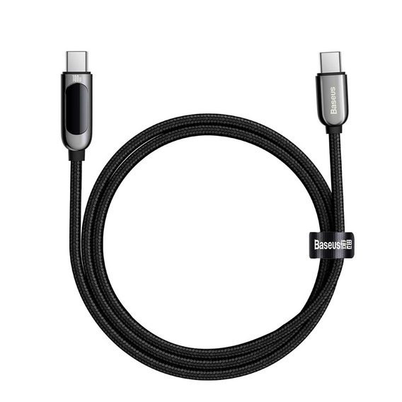 Baseus kabel USB-C na USB-C 1 m 100 W z wyświetlaczem mocy – Czarny