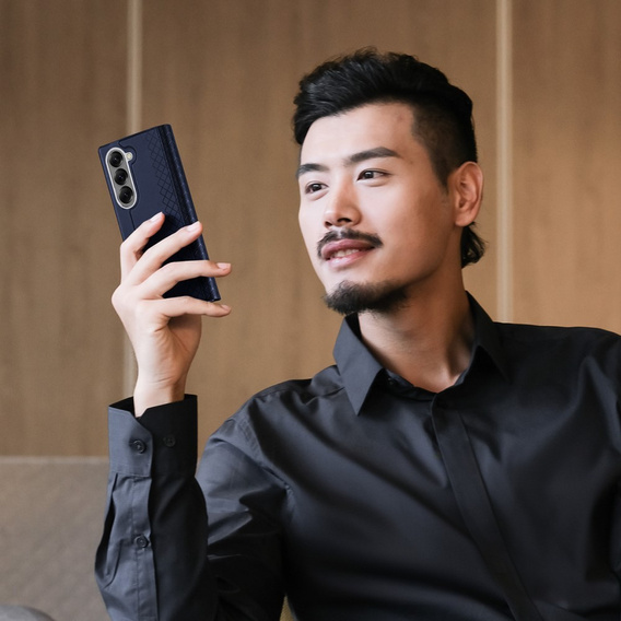 Etui Dux Ducis Bril Series do Samsung Galaxy Z Fold7 5G – niebieskie, skórzane, z funkcją podstawki