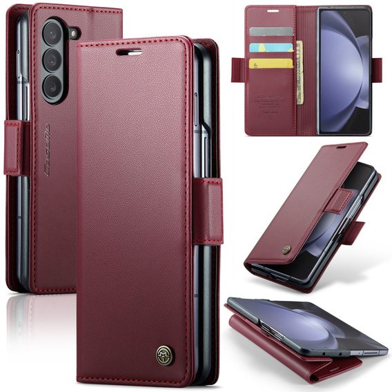 Etui z klapką CASEME do Samsung Galaxy Z Fold6 5G, Litchi Wallet, czerwone