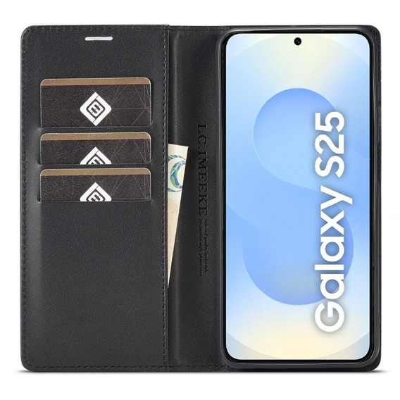 Etui z klapką do Samsung Galaxy S25, Carbon LC.IMEEKE, czarne