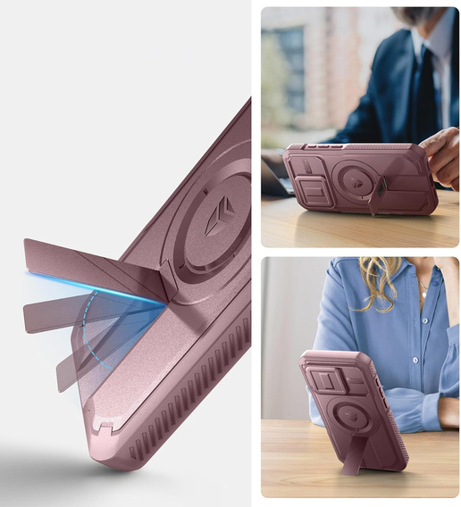 Etui Dexnor do iPhone 15 Pro – magnetyczne, z przesuwaną osłoną aparatu - różowe