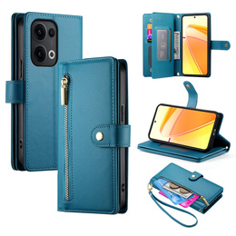 Etui z klapką do Oppo Reno 13 Pro 5G, Wallet Zipper Pocket, niebieskie