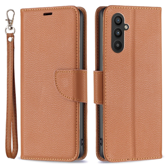 Etui z klapką do Samsung Galaxy A25 5G, Wallet Litchi Leather, brązowe + szkło 9H