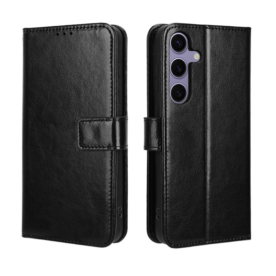 Etui z klapką do Samsung Galaxy S25 FE, Crazy Horse Wallet, czarne