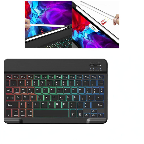 Etui z podświetlaną klawiaturą bluetooth do iPad 11" 2025 A16 (11 gen.) / iPad 10.9" 2022 (10 gen.), czarne