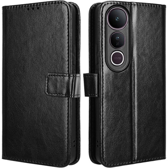 Etui z klapką do Vivo V50 Lite 4G / 5G, Crazy Horse Wallet, czarne