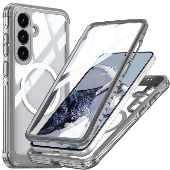 Etui do Samsung Galaxy S25 FE, Shockproof, ze szkłem, do MagSafe, szare