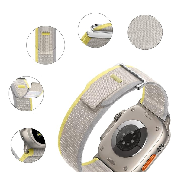 Pasek Nylonowy do Apple Watch 1/2/3/4/5/6/7/8/9/10/11/SE Ultra 1/2/3 42/44/45/46/49mm, Beżowy/Żółty