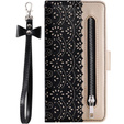 Etui z klapką do Samsung Galaxy A25 5G, Wallet Pocket Zipper Lace, czarne