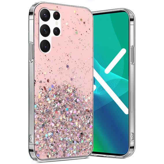Etui do Samsung Galaxy S22 Ultra 5G, Glittery, różowe