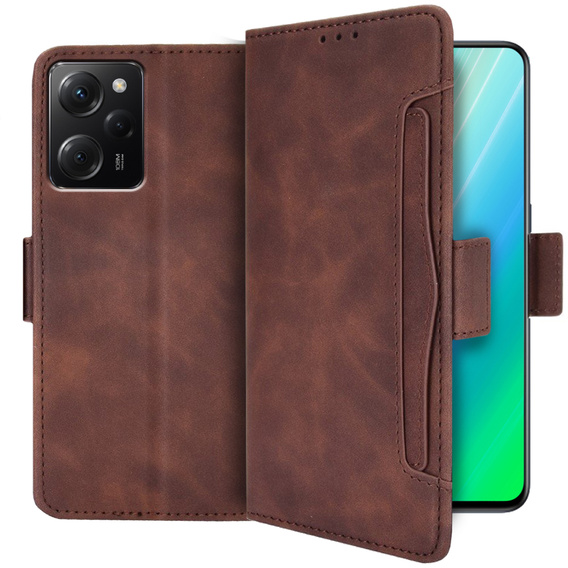 Etui z klapką do Xiaomi Poco X5 Pro 5G, Card Slot, brązowe