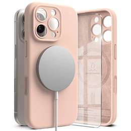 Etui Ringke do iPhone 16 Pro, Silicone MagSafe, różowe + Szkło Hartowane 9H