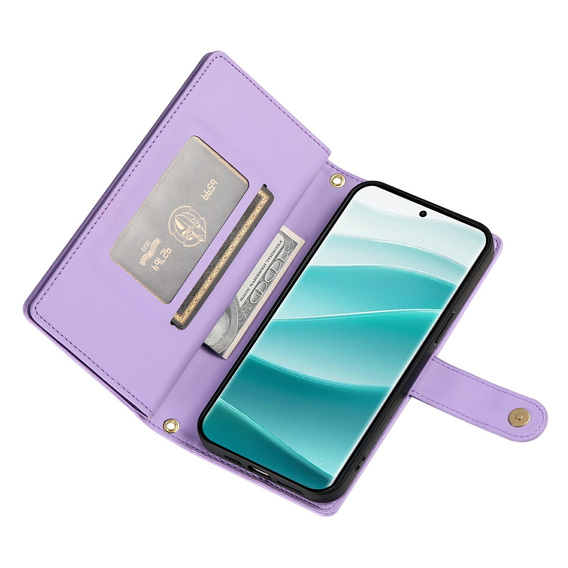 Etui z klapką do Xiaomi Redmi Note 15 Pro Plus 5G, Wallet Zipper Pocket, fioletowe
