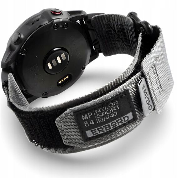 Pasek Nylonowy ERBORD MP84 do zegarków Garmin Quickfit 26mm, Szary, Rozmiar M/L