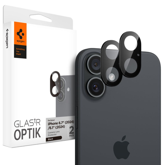 2x Spigen OPTIK.TR, Szkło Hartowane na Aparat do iPhone 16 / 16 Plus, czarne