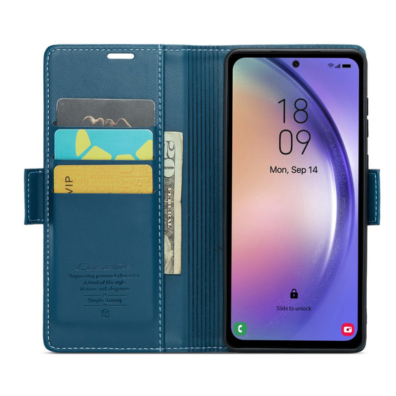 Etui z klapką CASEME do Samsung Galaxy A54 5G, Litchi Wallet, niebieskie