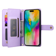 Etui z klapką do iPhone 16 Pro, Wallet Zipper Pocket, fioletowe